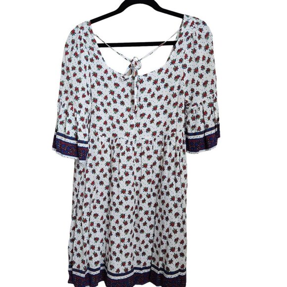 Altar'd State Women's XS Dress Floral White‎ Blue Flowy Statement Sleeves Boho - Picture 4 of 12